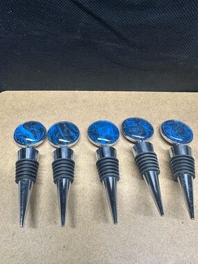 Hand Crafted Blue Swirl Wine Bottle Stoppers - Set of 5